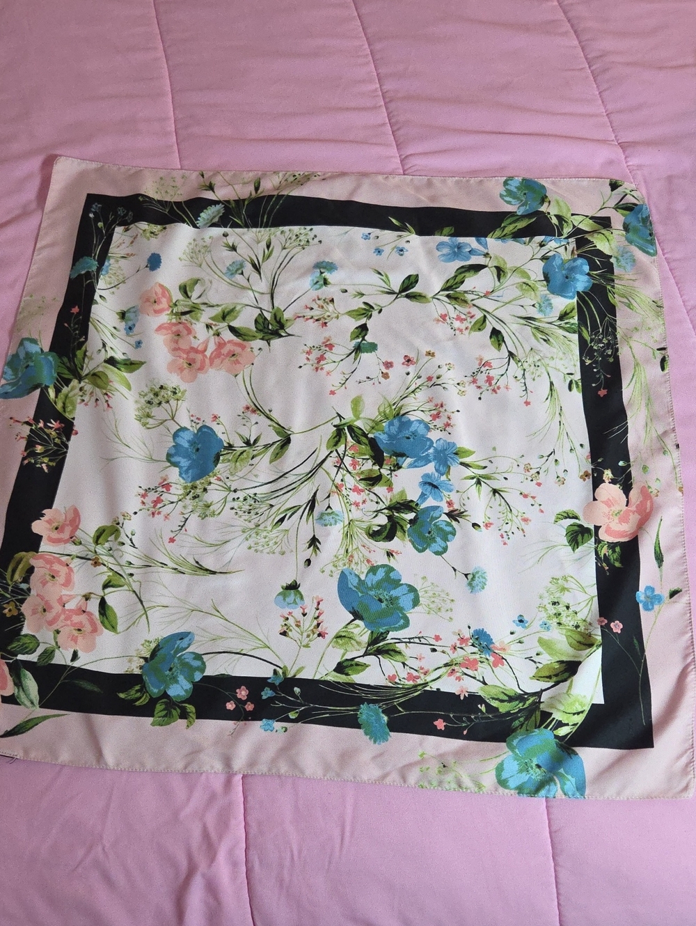 Floral Square Scarf in Pink, Blue, Black